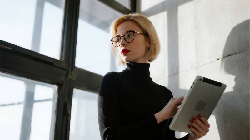 时尚女性手持平板图片