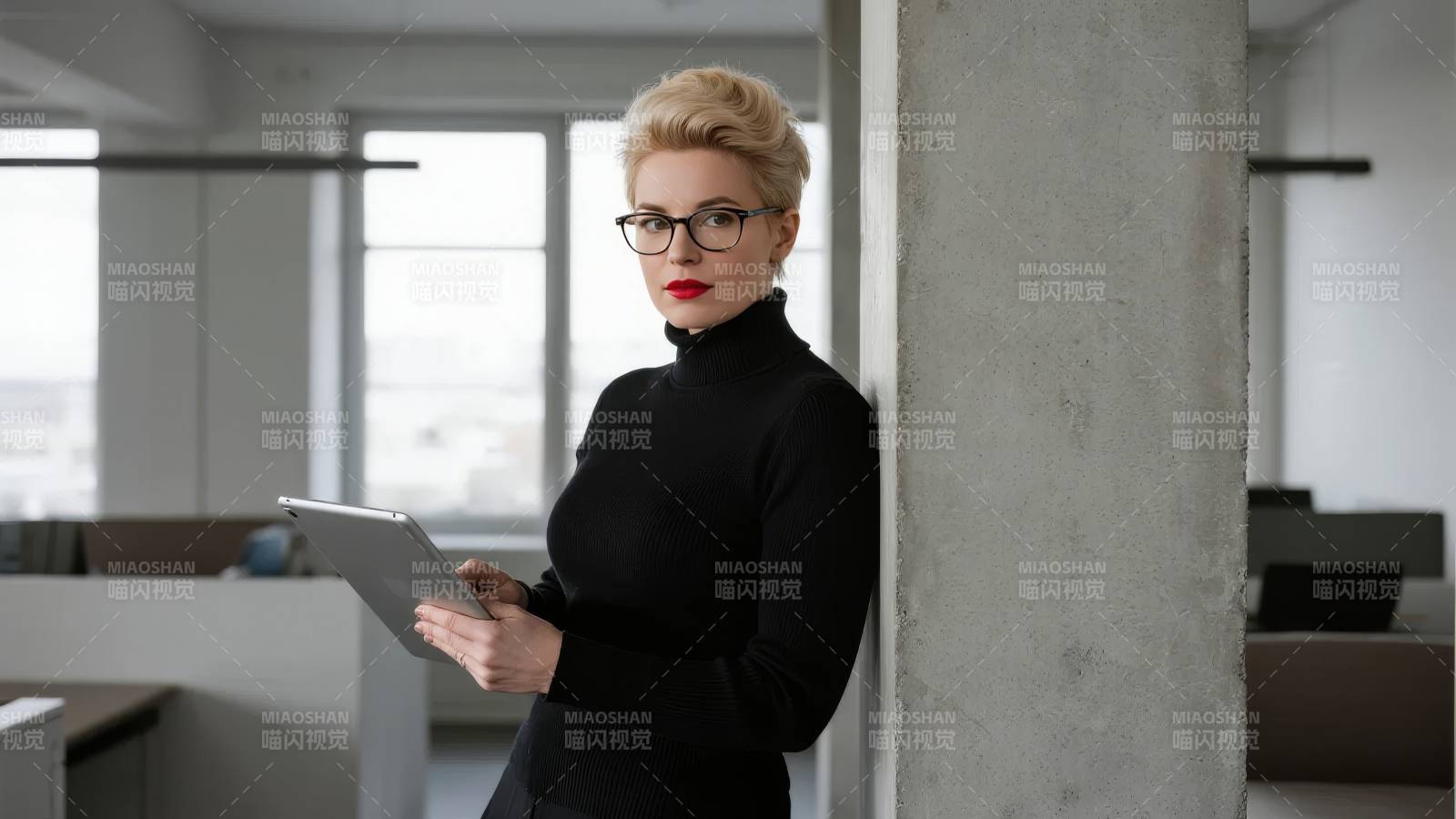 职场女性持平板图片