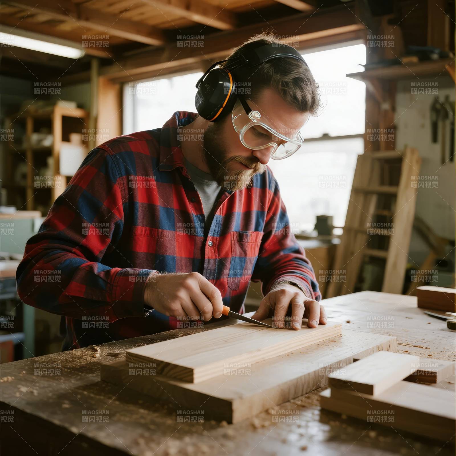木匠专注雕刻图片
