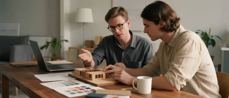 两人共研建筑模型图片