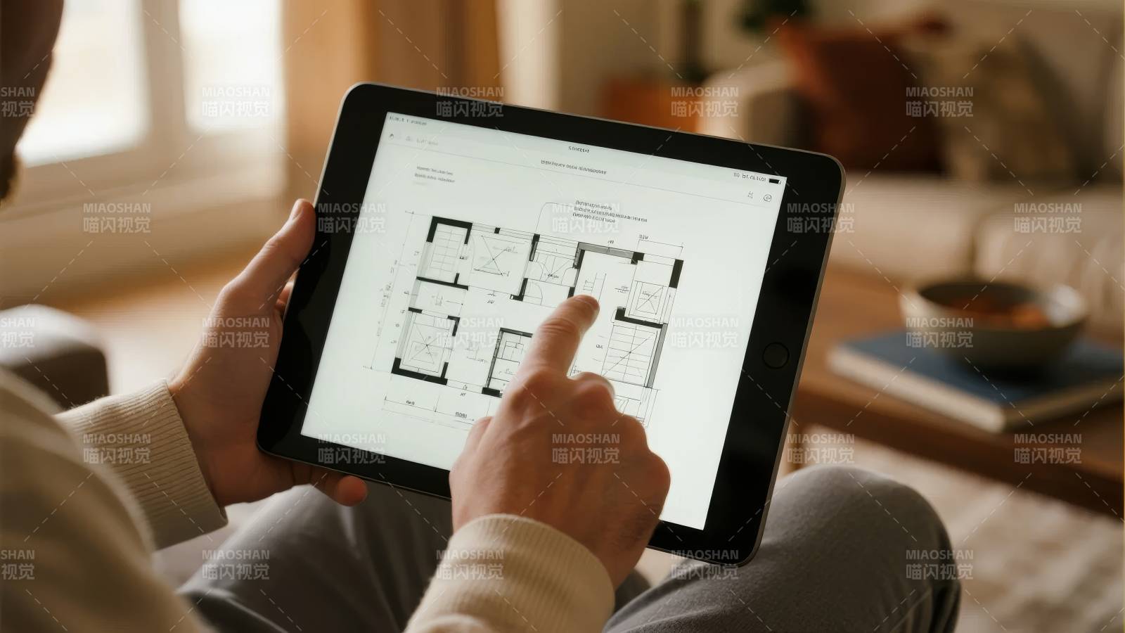 平板查看房屋设计图图片