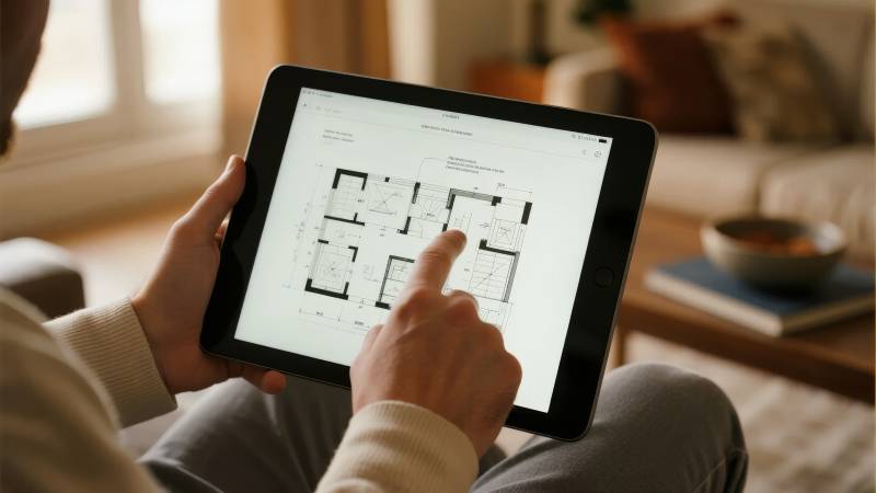 平板查看房屋设计图图片