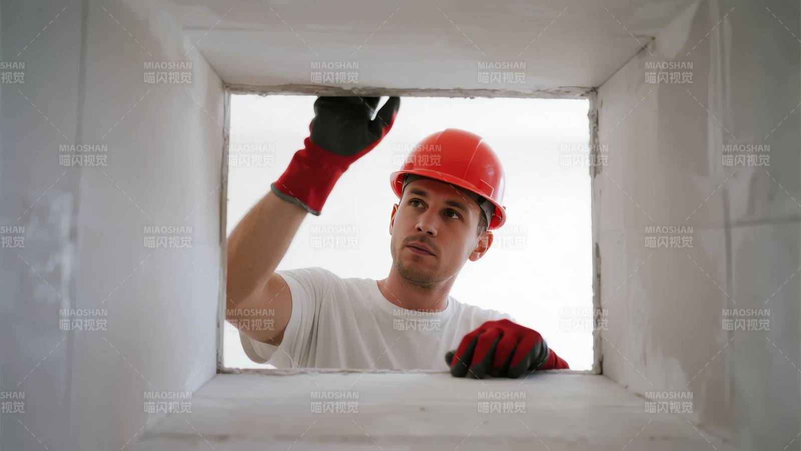 工人检查通风管道图片