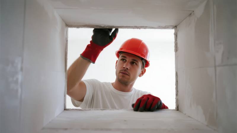 工人检查通风管道图片