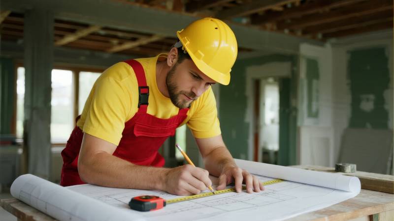 工人专注绘图图片