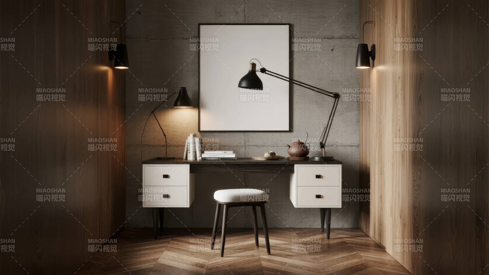 现代简约书房一角图片