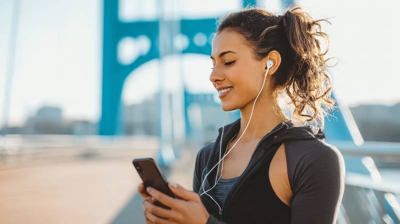 运动女孩听音乐图片