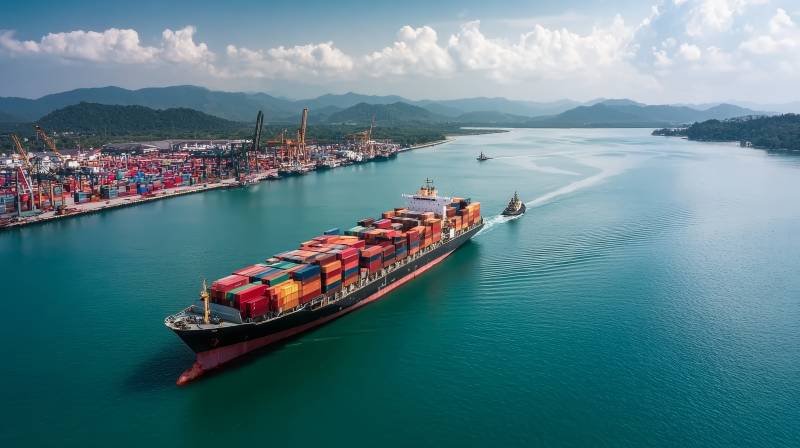 巨轮驶入繁忙港口图片