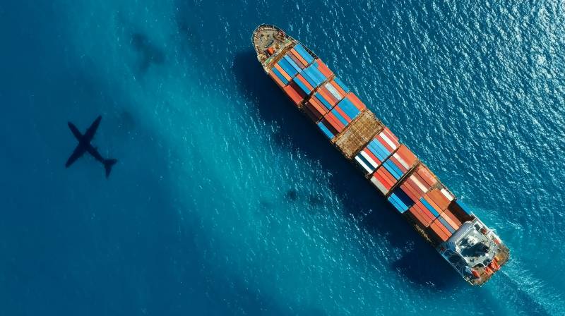 航拍货轮与飞机图片