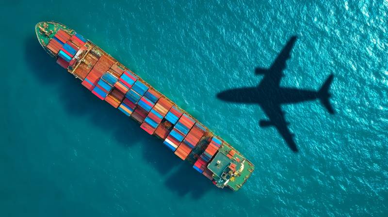 货轮与飞机影图片