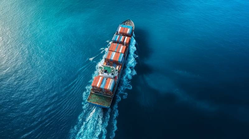 远洋货轮航行中图片