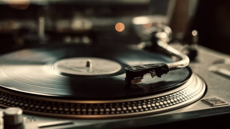 黑胶唱片旋转中图片