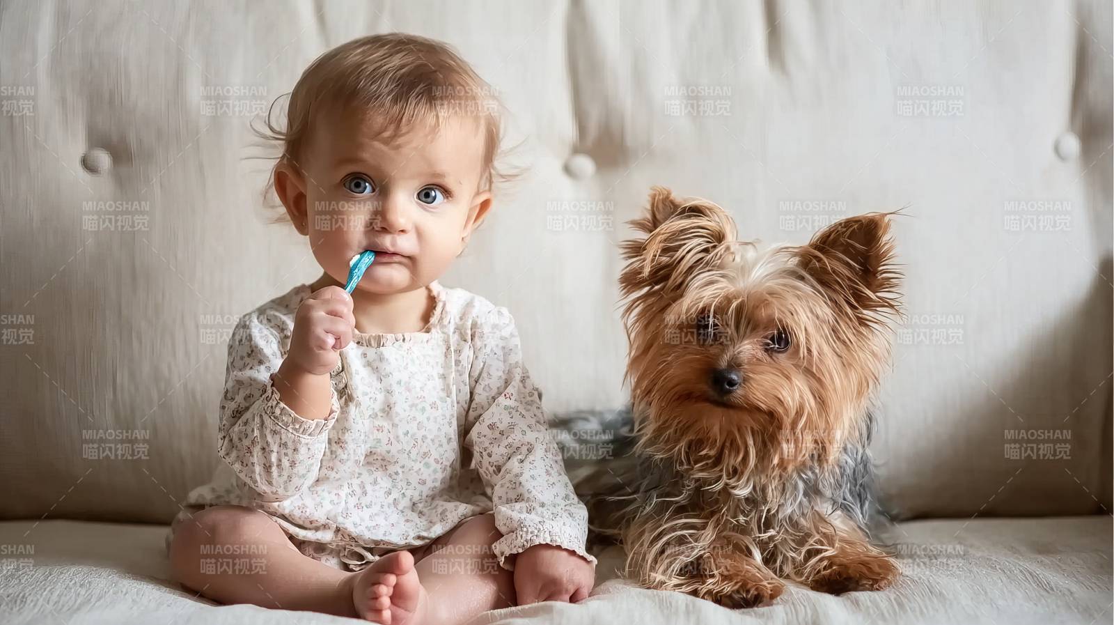 宝宝与小狗共处图片