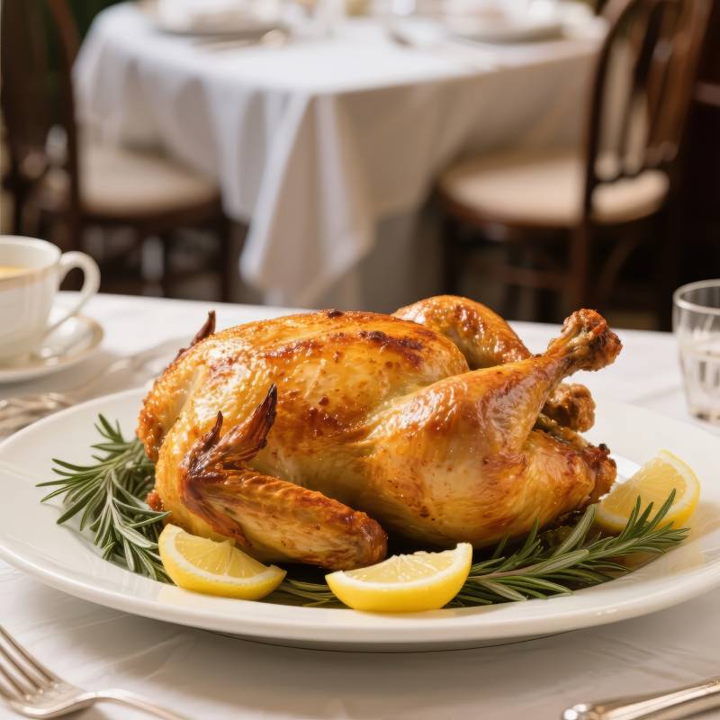 金黄烤鸡配柠檬图片