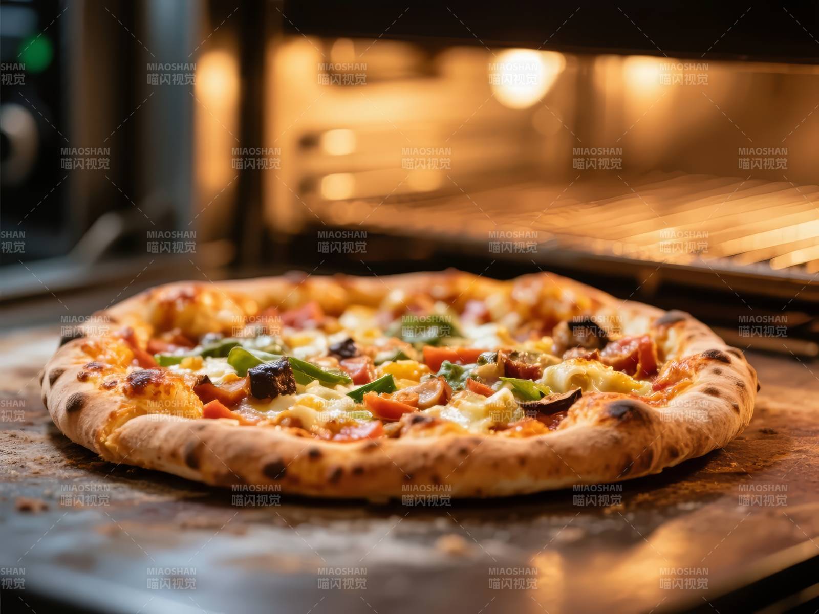 烤箱中的美味披萨图片