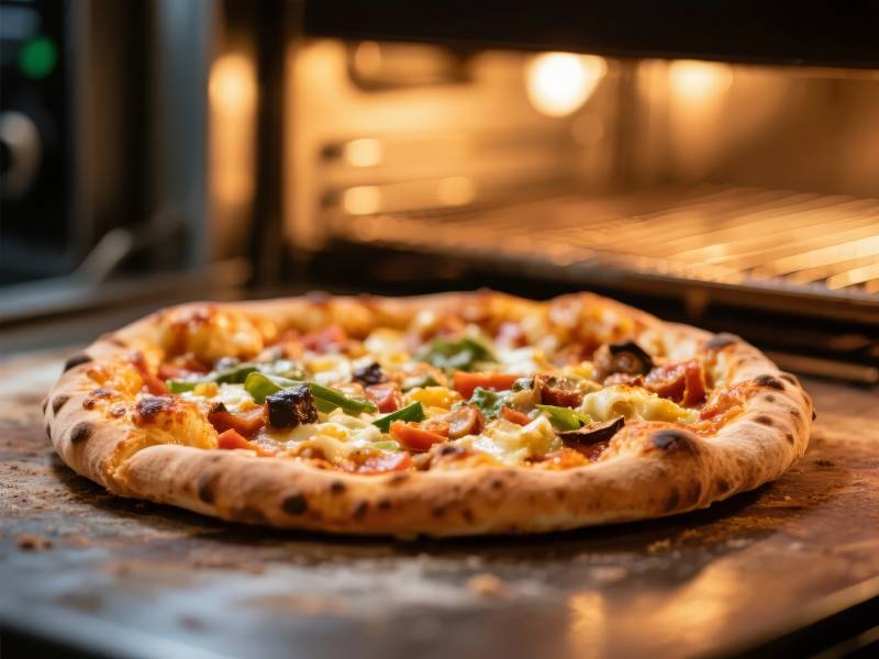 烤箱中的美味披萨图片