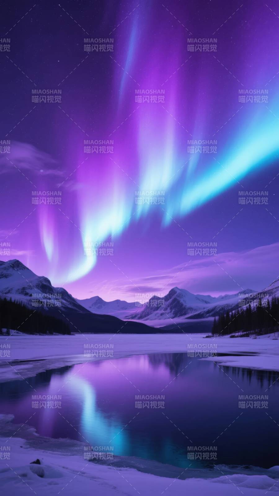 极光映雪湖图片