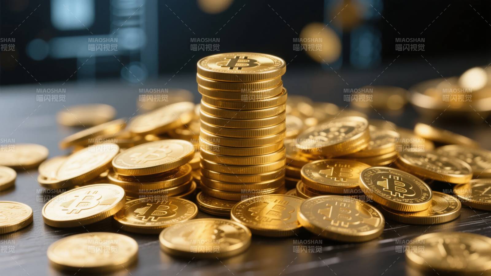 金币堆叠闪耀光芒图片