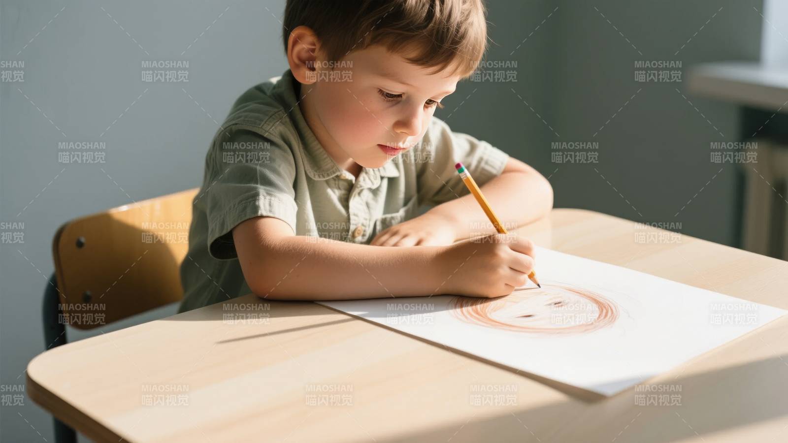 专注绘画的小男孩图片