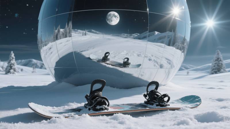 雪地镜球与滑雪板图片