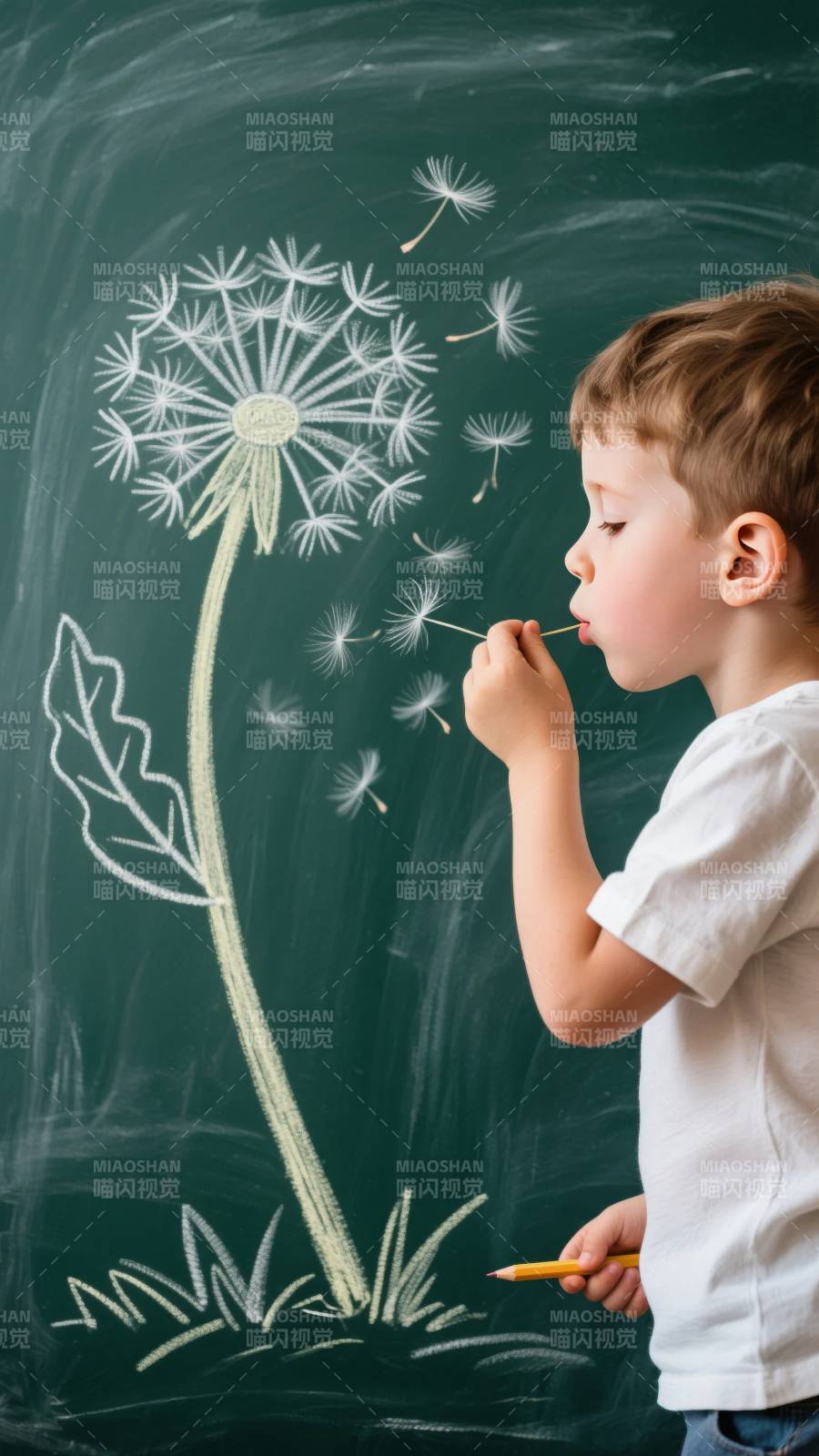 吹蒲公英的小男孩图片