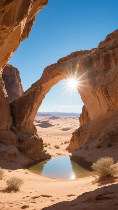 沙漠拱门映日光图片
