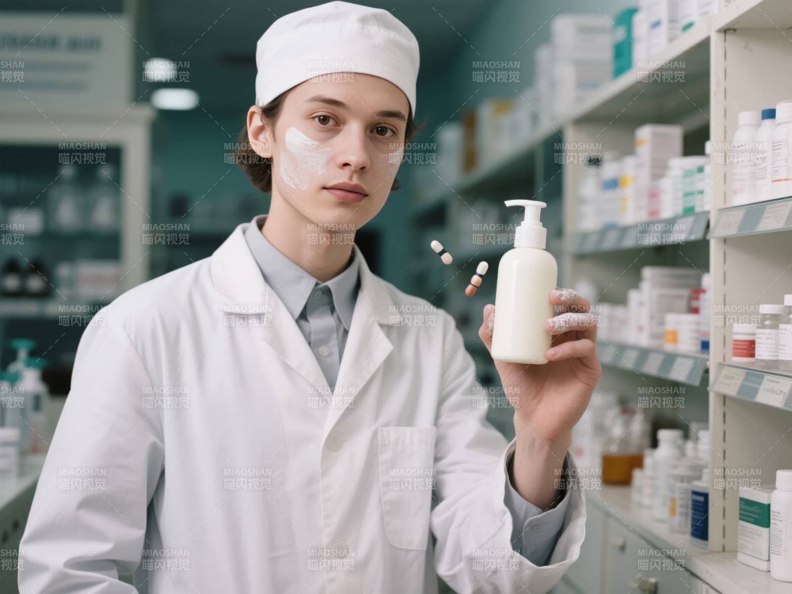 药剂师展示药品图片