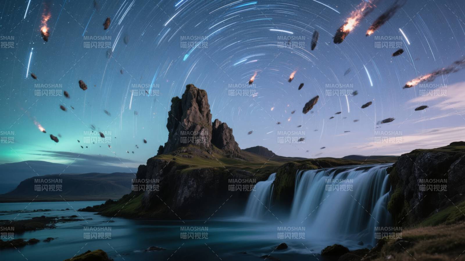 星轨瀑布奇景图片