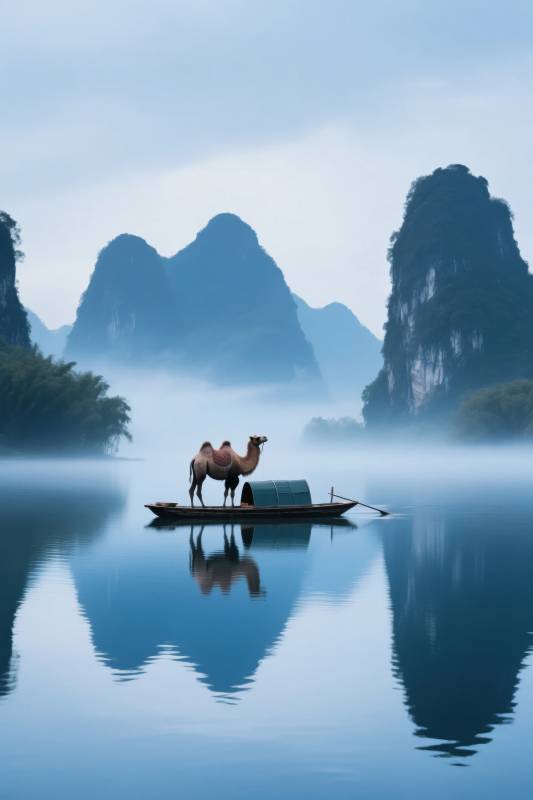 雾中驼影图片