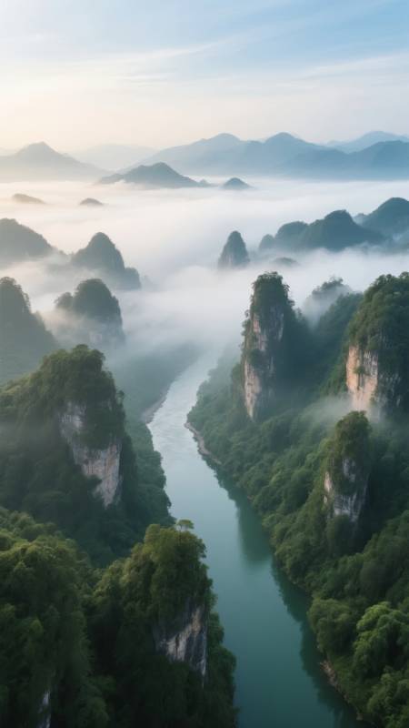 云雾缭绕山水间图片