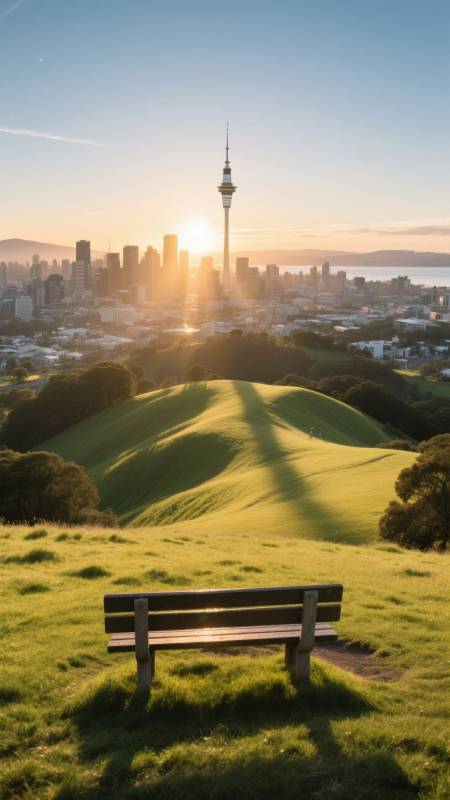 城市晨光中的静谧长椅图片