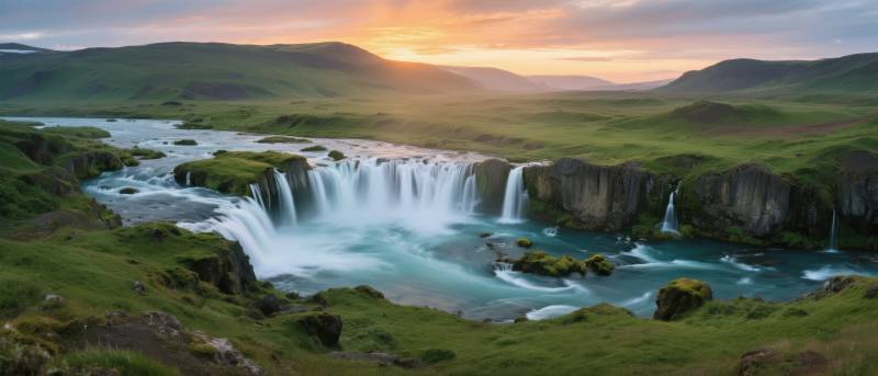 冰岛瀑布晨曦美景图片