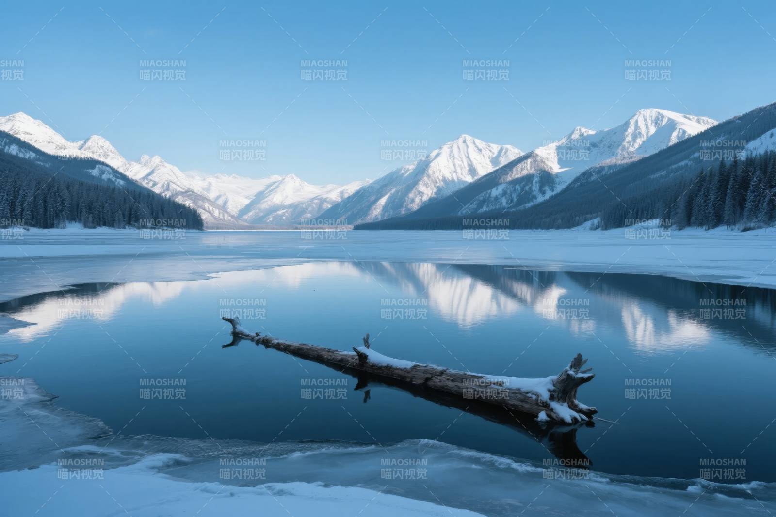 雪山倒影湖面图片