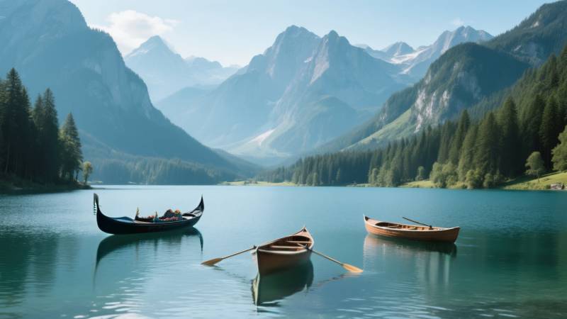 山水间静泊小舟图片