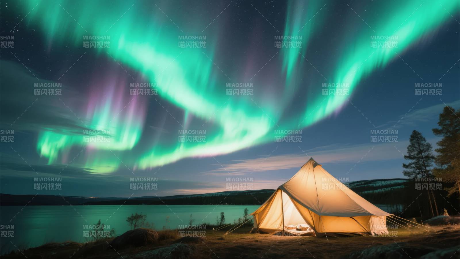 极光下的帐篷图片
