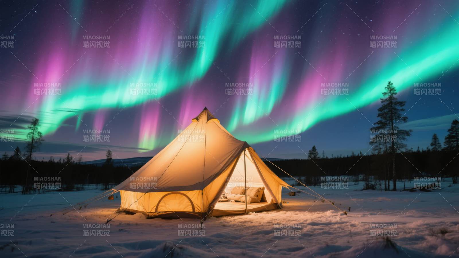 极光下的帐篷图片