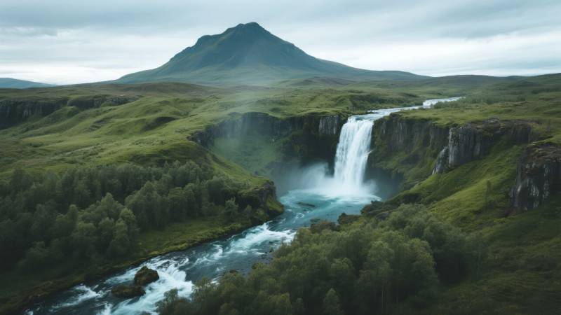 瀑布山景图片