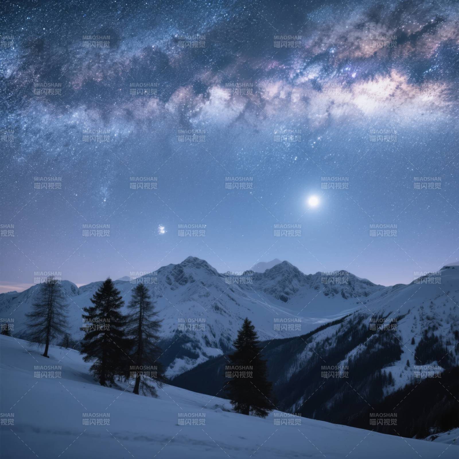 雪山夜空星河璀璨图片