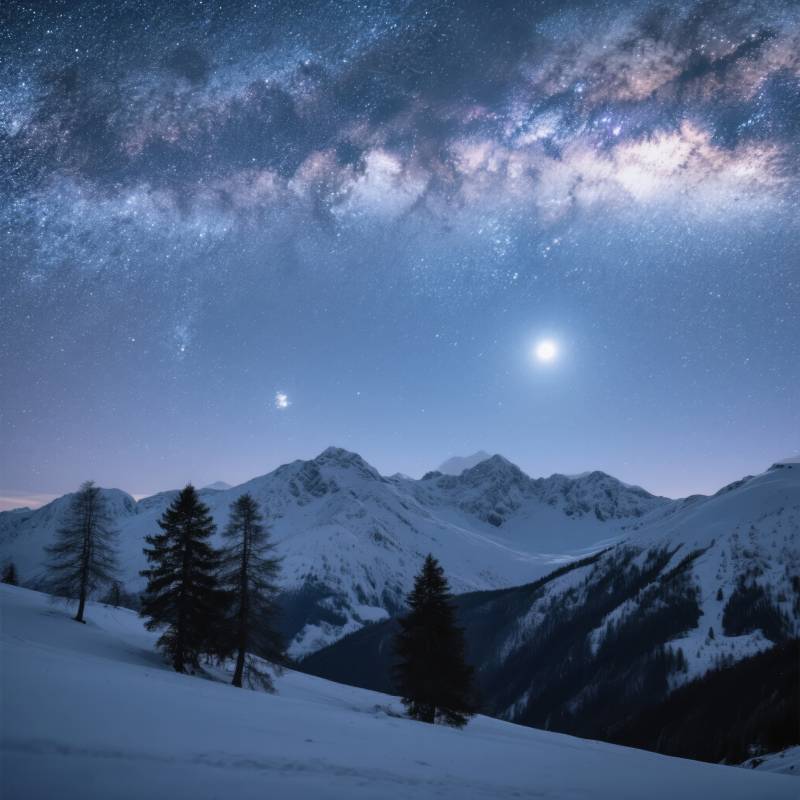 雪山夜空星河璀璨图片