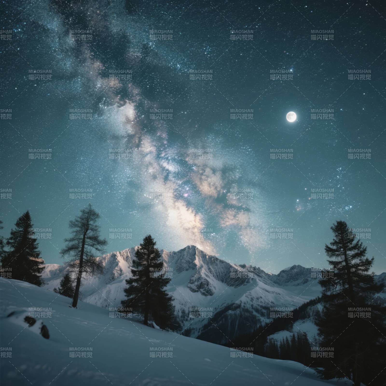 雪山星河夜图片