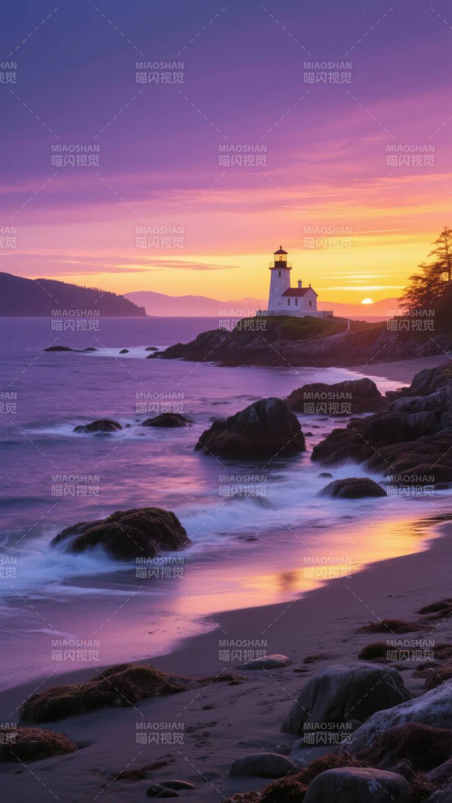 灯塔暮色图片