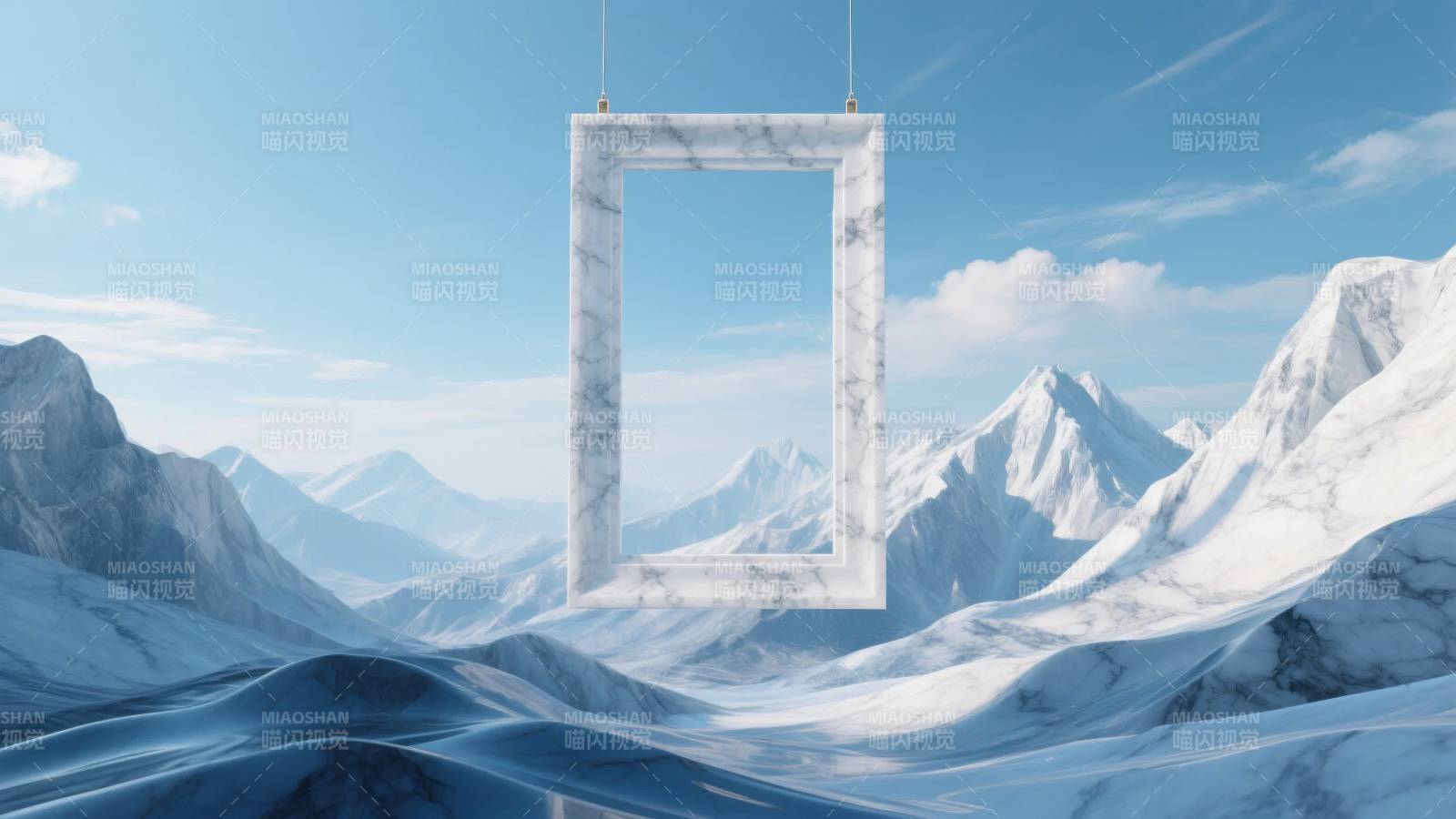 雪山中的空白画框图片