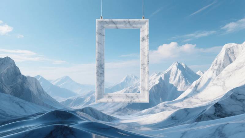 雪山中的空白画框图片