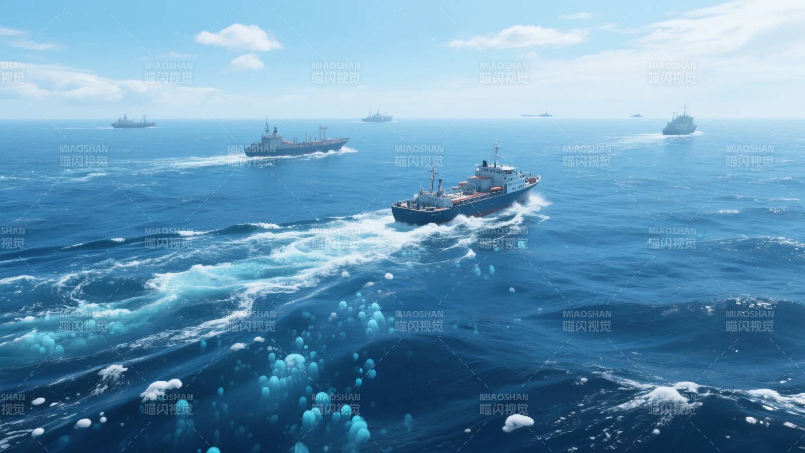 远洋航船破浪前行图片