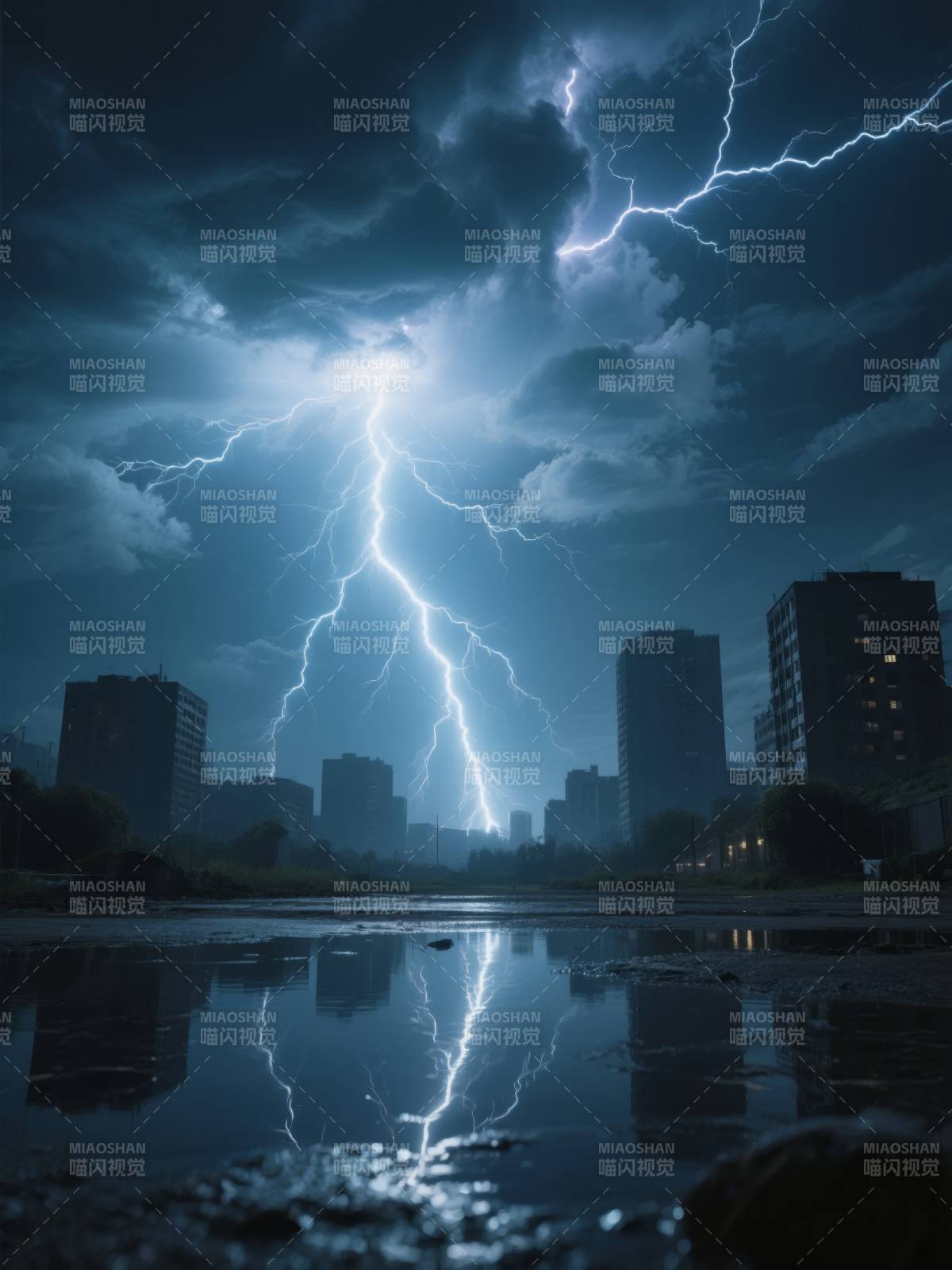 雷电照亮城市夜空图片