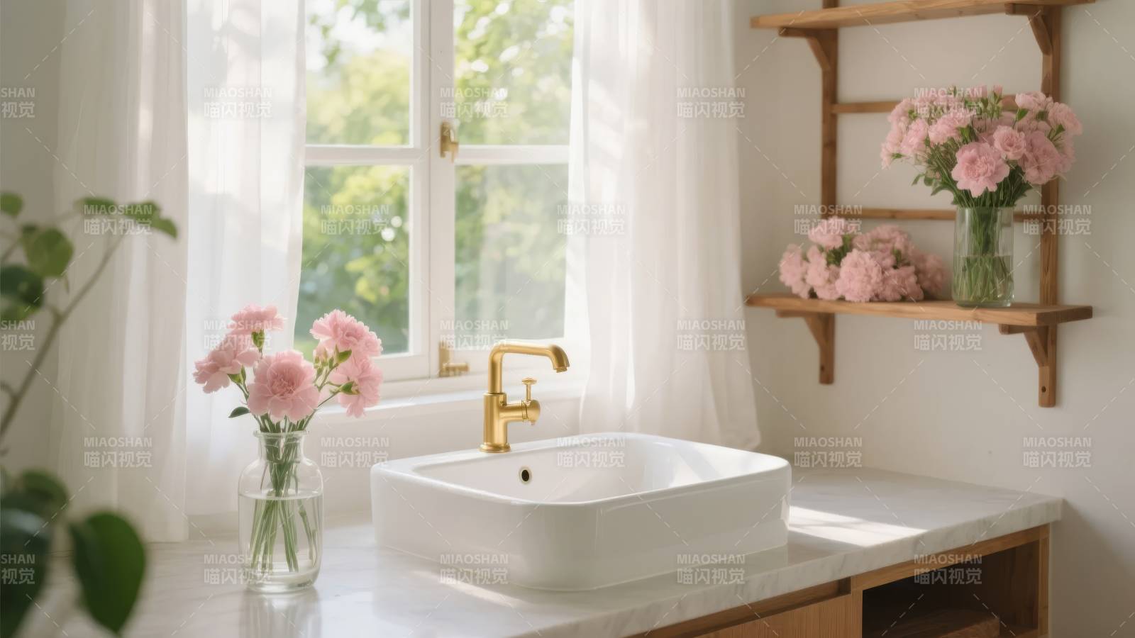 温馨浴室花香四溢图片