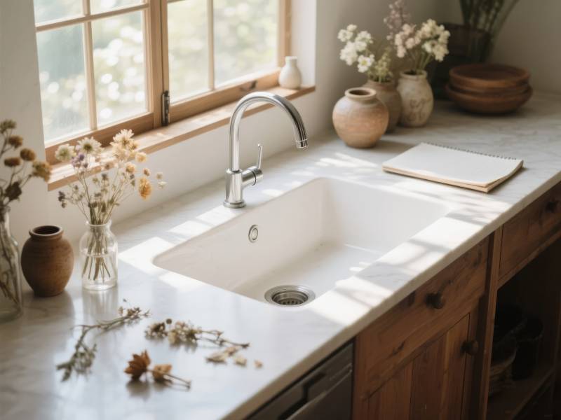 窗边厨房水槽静景图片