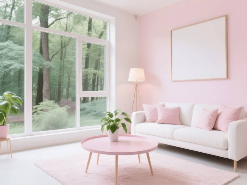 粉色客厅 窗景如画图片