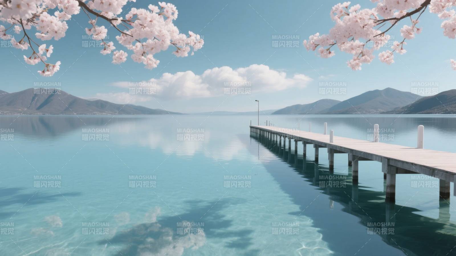 樱花湖畔静谧景图片