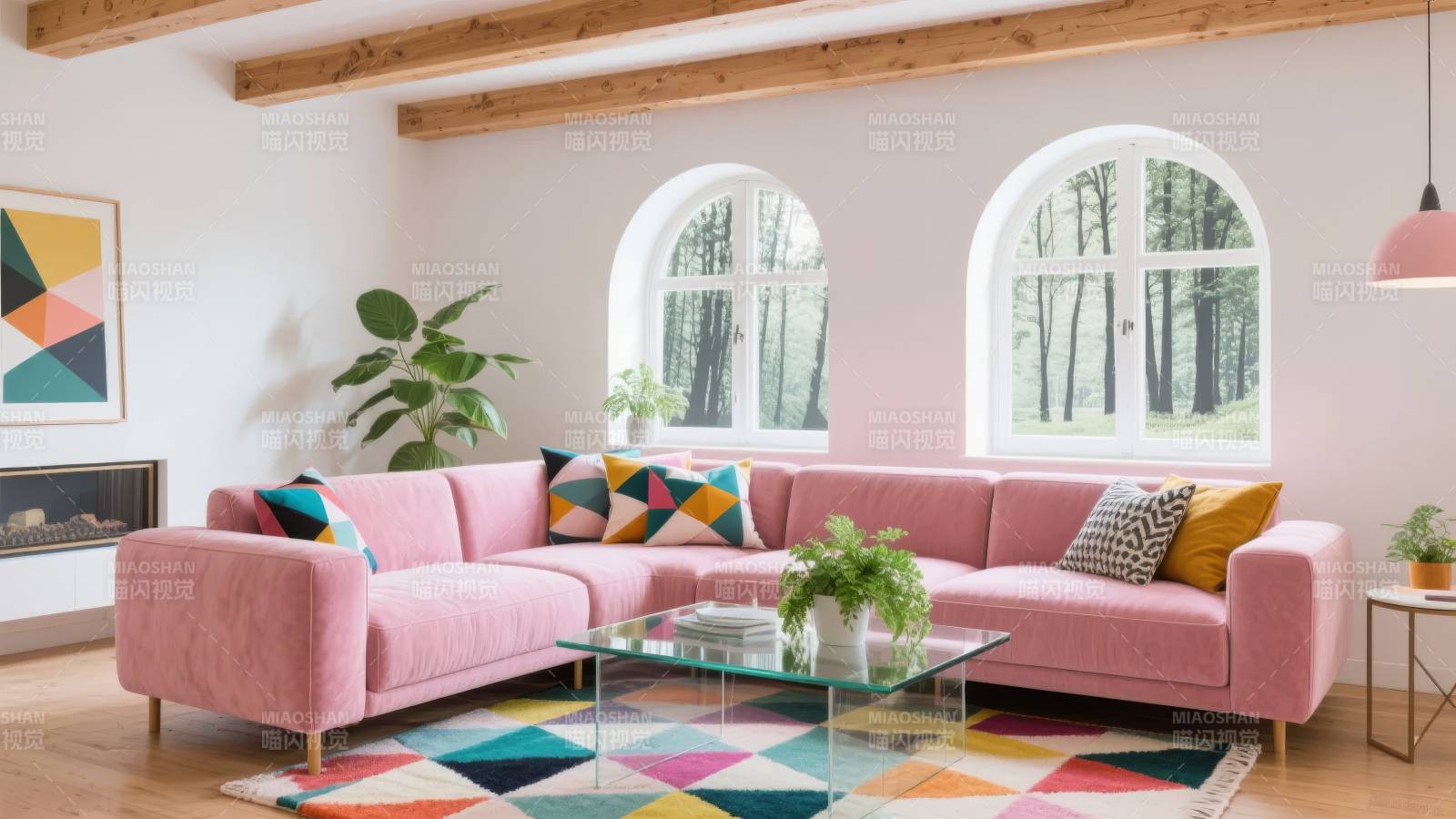 粉色沙发客厅布置图片